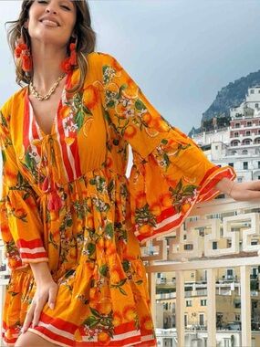 Antica Sartoria 2026  Orange Floral Beach Dress NWT O/S
